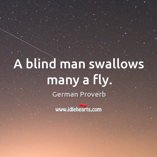 A blind man swallows many a fly. German Proverbs Image