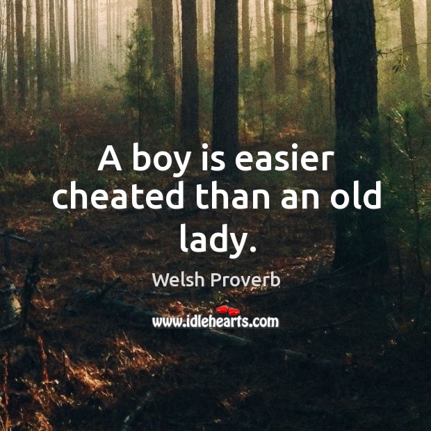 A boy is easier cheated than an old lady. Welsh Proverbs Image