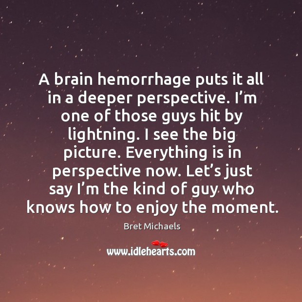 A brain hemorrhage puts it all in a deeper perspective. Bret Michaels Picture Quote