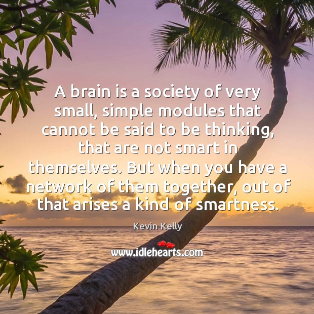 A brain is a society of very small, simple modules that cannot be said to be thinking Kevin Kelly Picture Quote