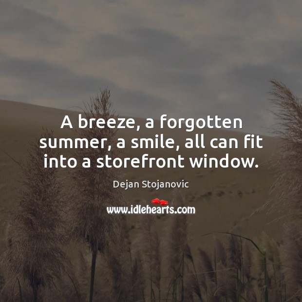 A breeze, a forgotten summer, a smile, all can fit into a storefront window. Dejan Stojanovic Picture Quote