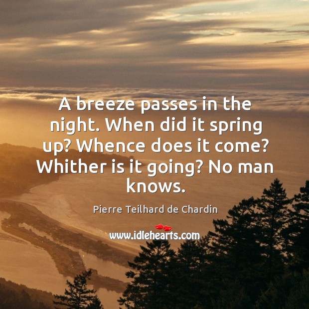 A breeze passes in the night. When did it spring up? Whence Pierre Teilhard de Chardin Picture Quote