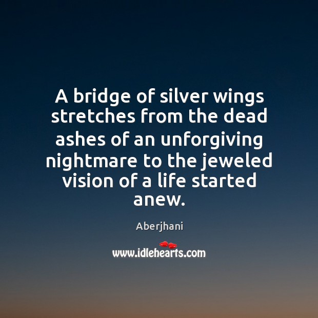 A bridge of silver wings stretches from the dead ashes of an 