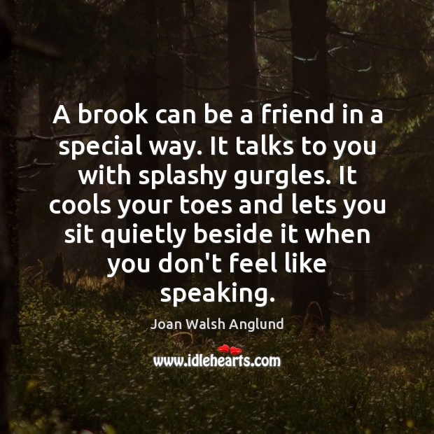 A brook can be a friend in a special way. It talks Joan Walsh Anglund Picture Quote