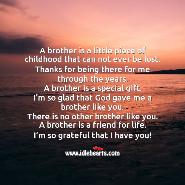 A brother is a little piece of childhood that can not ever be lost. Image