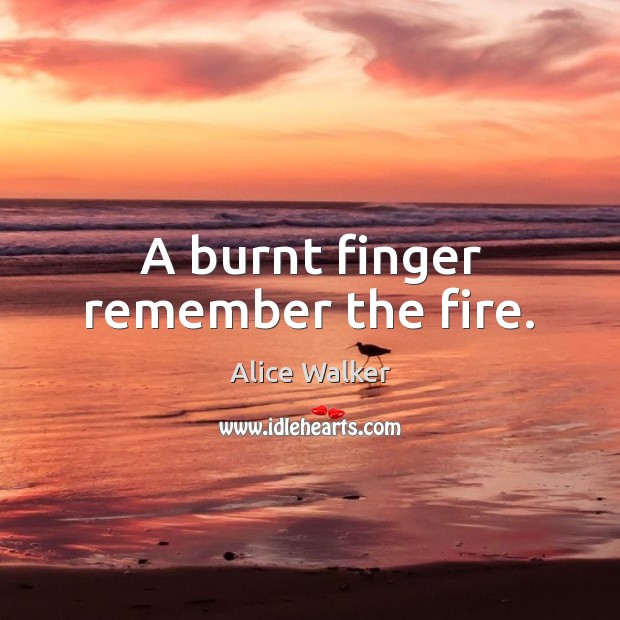 A burnt finger remember the fire. Alice Walker Picture Quote