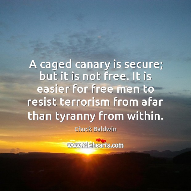 A caged canary is secure; but it is not free. It is Chuck Baldwin Picture Quote