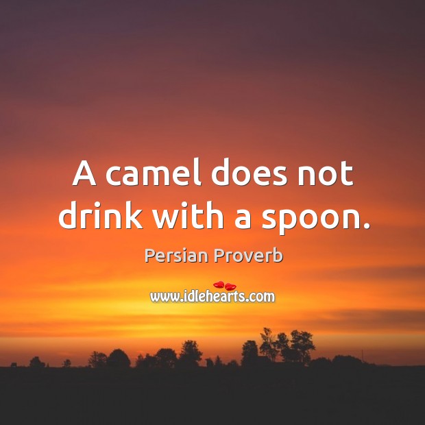 A camel does not drink with a spoon. Persian Proverbs Image