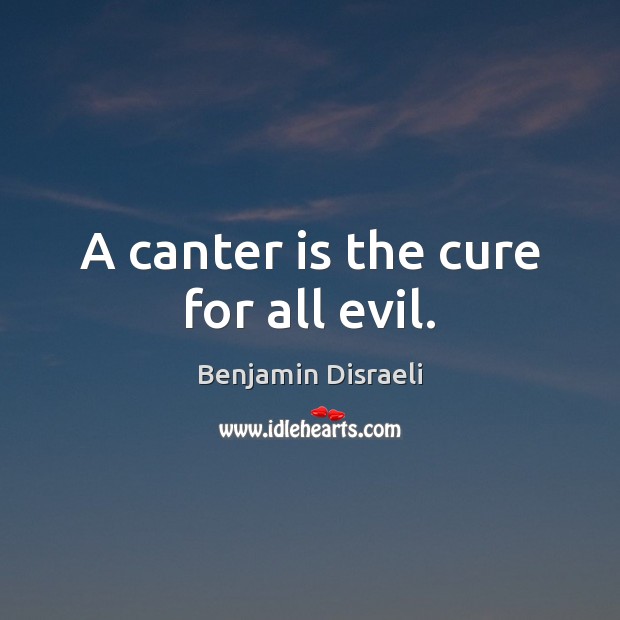 A canter is the cure for all evil. Benjamin Disraeli Picture Quote