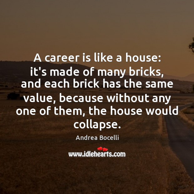 A career is like a house: it’s made of many bricks, and Andrea Bocelli Picture Quote