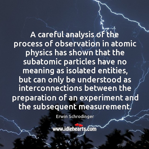 A careful analysis of the process of observation in atomic physics has shown that the subatomic Erwin Schrodinger Picture Quote