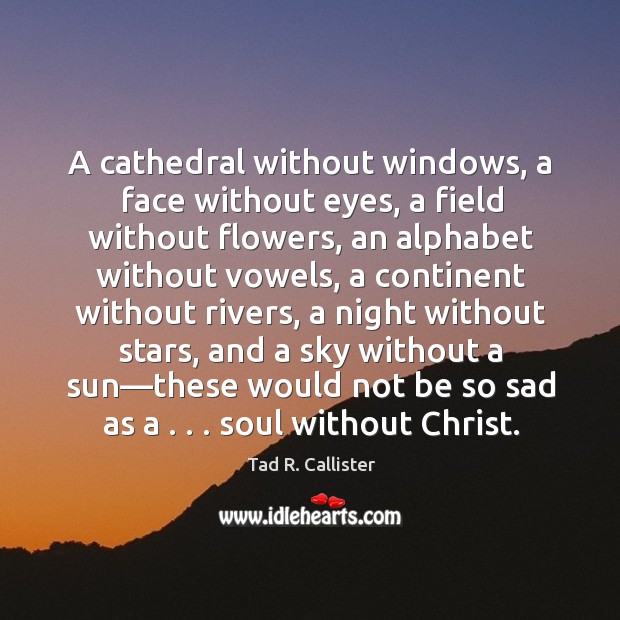 A cathedral without windows, a face without eyes, a field without flowers, Tad R. Callister Picture Quote
