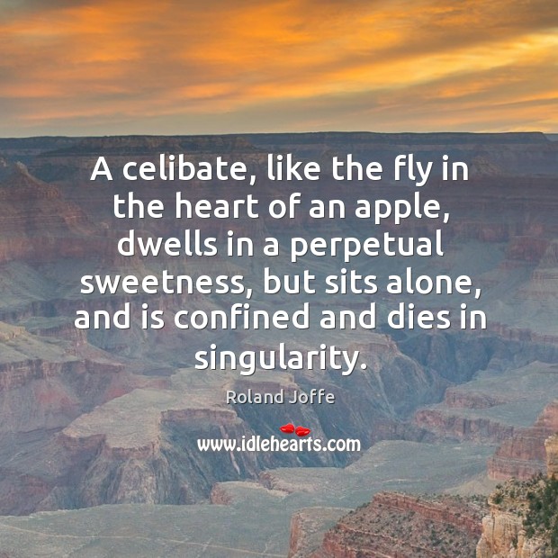 A celibate, like the fly in the heart of an apple, dwells in a perpetual sweetness Roland Joffe Picture Quote
