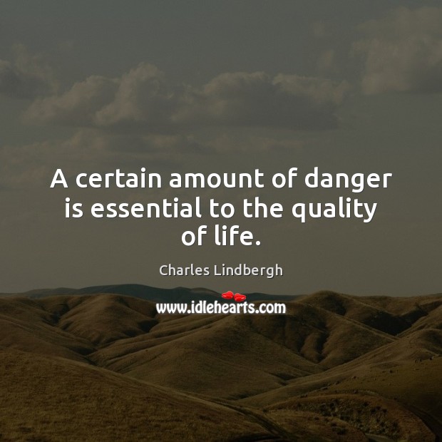 A certain amount of danger is essential to the quality of life. Charles Lindbergh Picture Quote