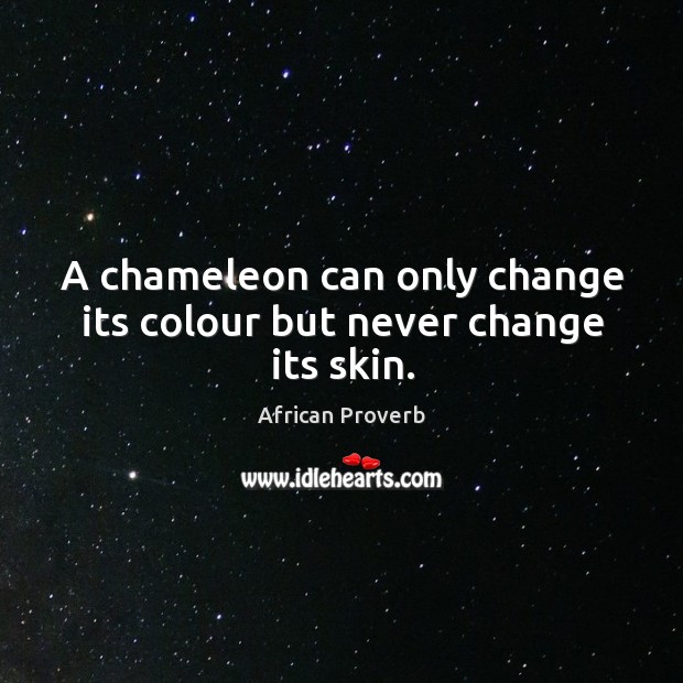 A chameleon can only change its colour but never change its skin. African Proverbs Image