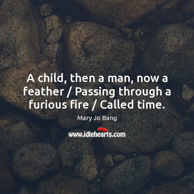 A child, then a man, now a feather / Passing through a furious fire / Called time. Mary Jo Bang Picture Quote