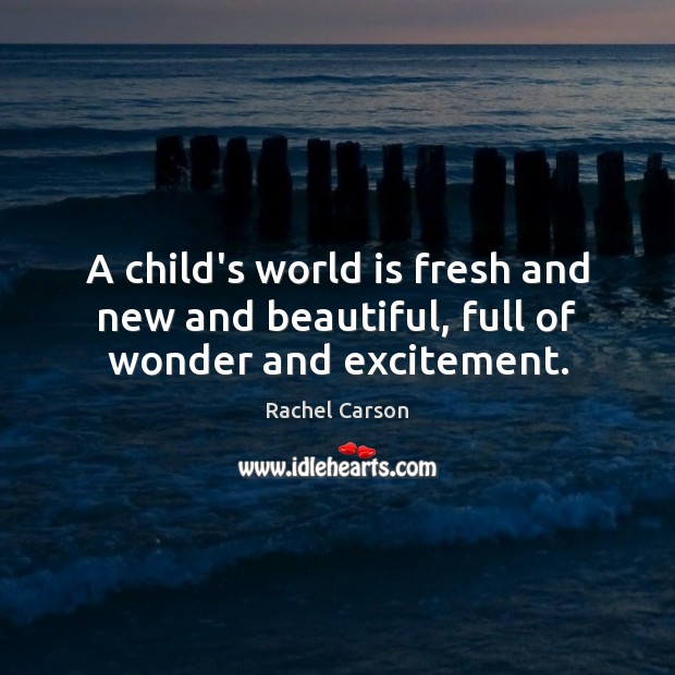 A child’s world is fresh and new and beautiful, full of wonder and excitement. Rachel Carson Picture Quote