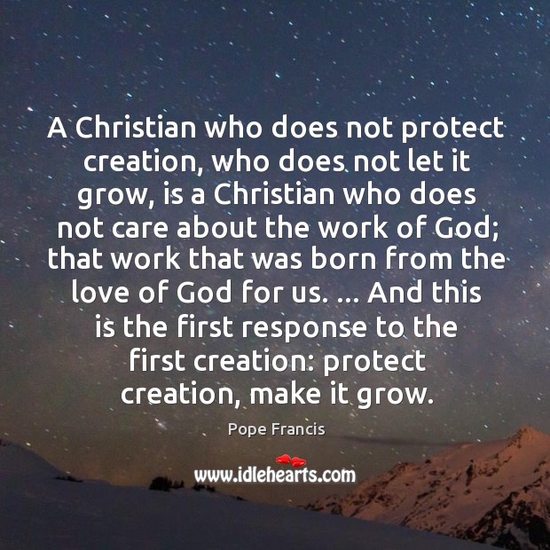 A Christian who does not protect creation, who does not let it Pope Francis Picture Quote