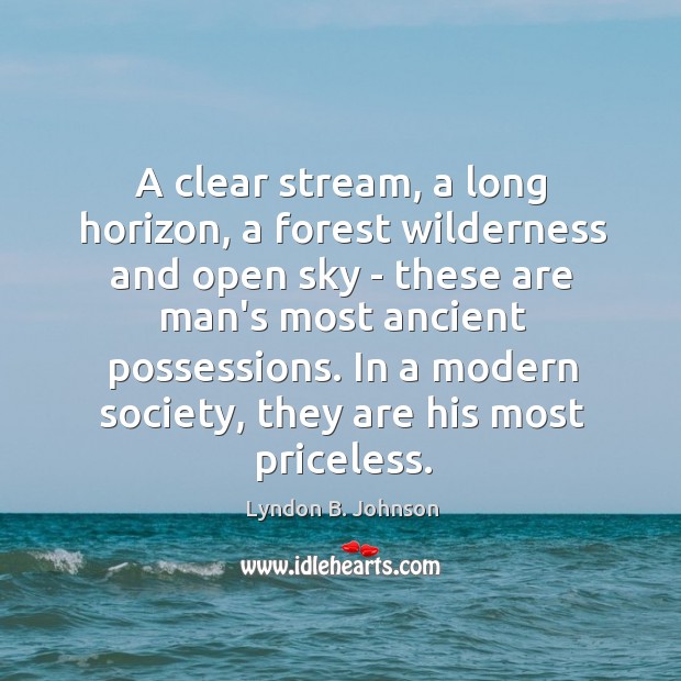 A clear stream, a long horizon, a forest wilderness and open sky Image