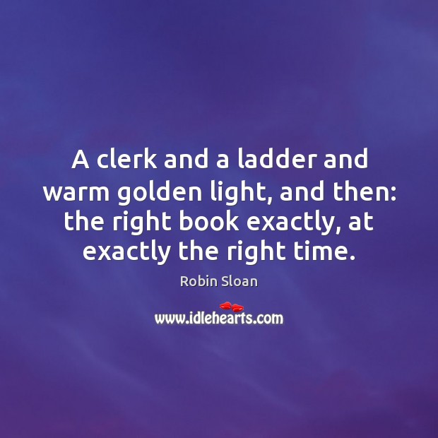 A clerk and a ladder and warm golden light, and then: the Robin Sloan Picture Quote