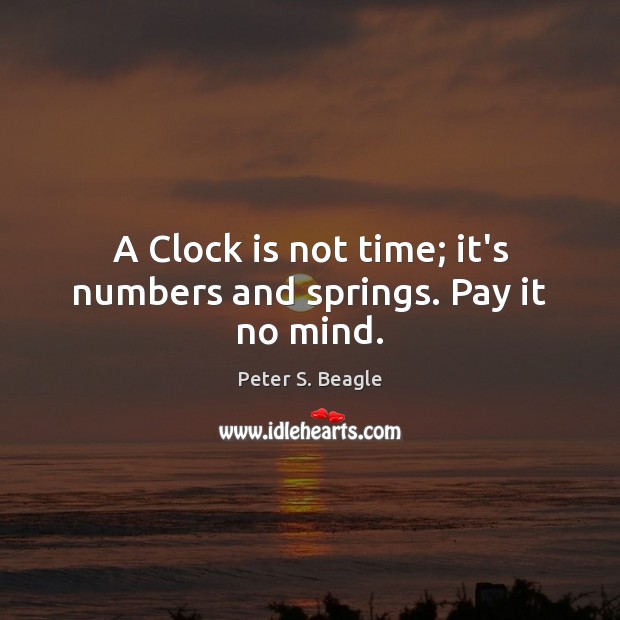 A Clock is not time; it’s numbers and springs. Pay it no mind. Peter S. Beagle Picture Quote