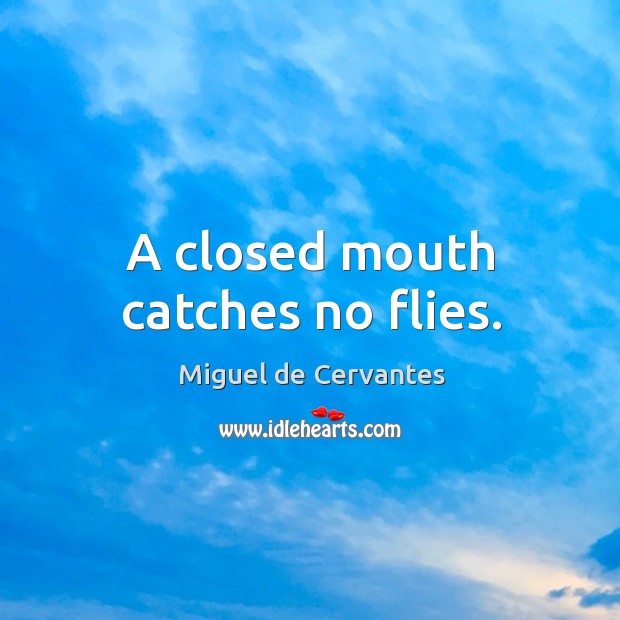 A closed mouth catches no flies. Miguel de Cervantes Picture Quote