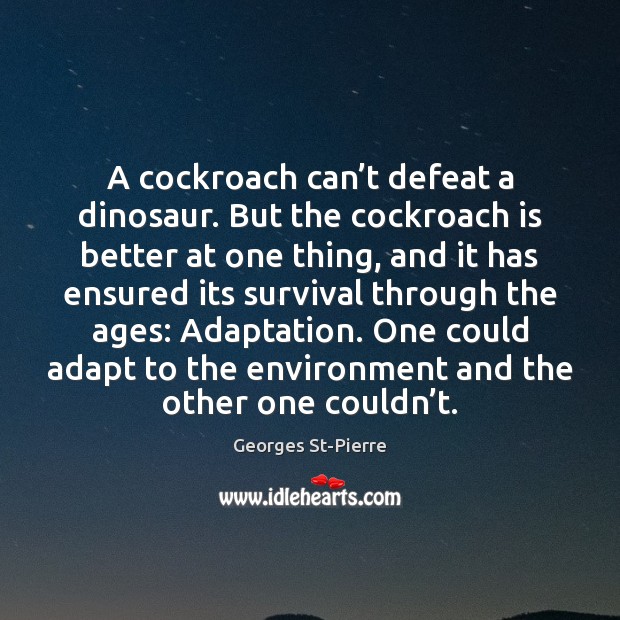 A cockroach can’t defeat a dinosaur. But the cockroach is better Georges St-Pierre Picture Quote