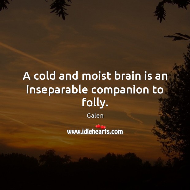 A cold and moist brain is an inseparable companion to folly. Galen Picture Quote