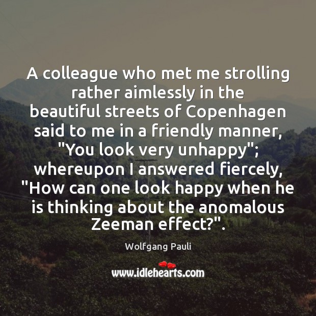 A colleague who met me strolling rather aimlessly in the beautiful streets Wolfgang Pauli Picture Quote