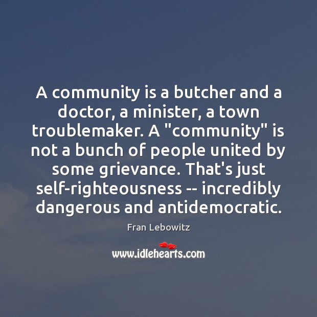 A community is a butcher and a doctor, a minister, a town Fran Lebowitz Picture Quote