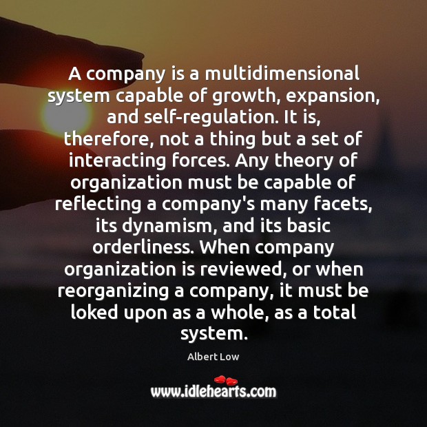 A company is a multidimensional system capable of growth, expansion, and self-regulation. Albert Low Picture Quote