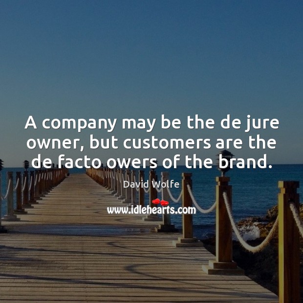A company may be the de jure owner, but customers are the de facto owers of the brand. David Wolfe Picture Quote
