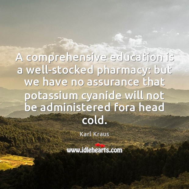 A comprehensive education is a well-stocked pharmacy: but we have no assurance Education Quotes Image