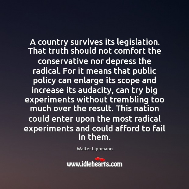 A country survives its legislation. That truth should not comfort the conservative Walter Lippmann Picture Quote