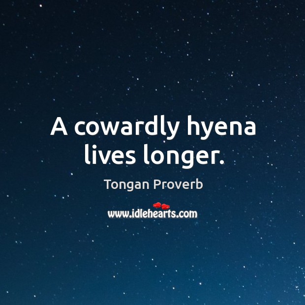 A cowardly hyena lives longer. Tongan Proverbs Image