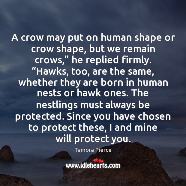 A crow may put on human shape or crow shape, but we Tamora Pierce Picture Quote