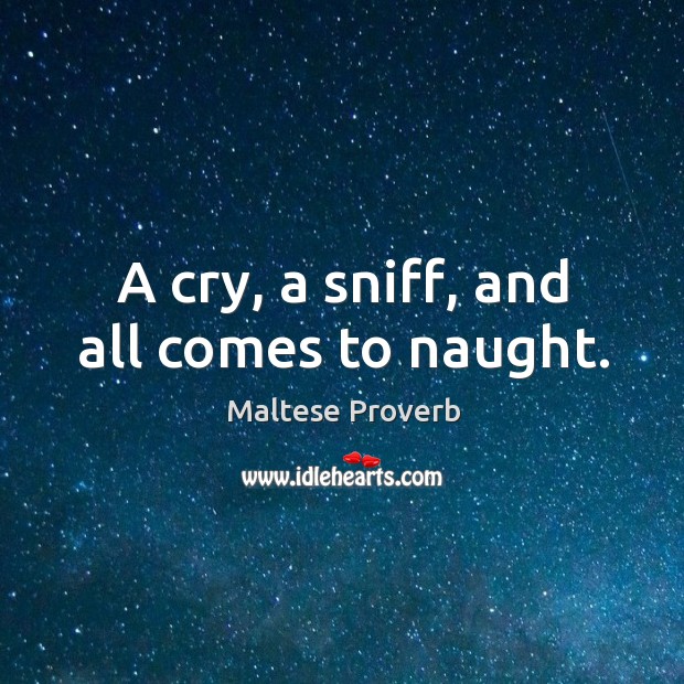 A cry, a sniff, and all comes to naught. Maltese Proverbs Image