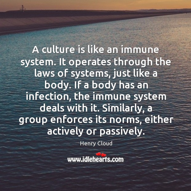 A culture is like an immune system. It operates through the laws Henry Cloud Picture Quote