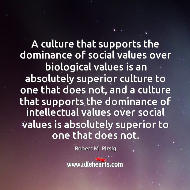 A culture that supports the dominance of social values over biological values Robert M. Pirsig Picture Quote