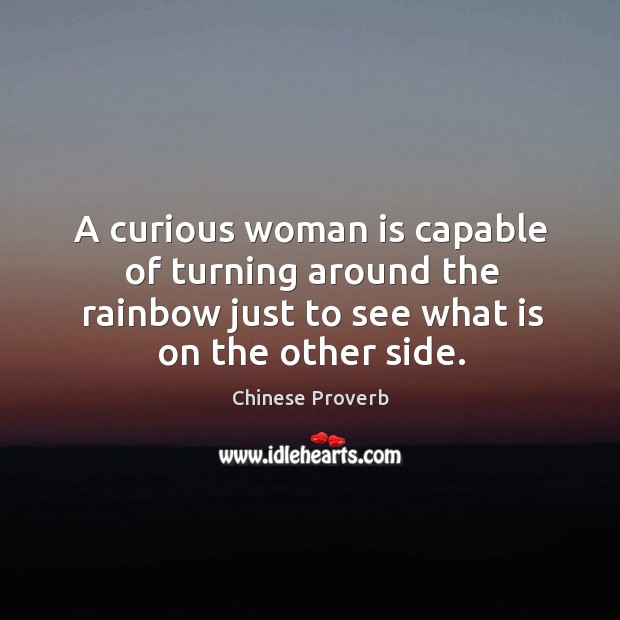 A curious woman is capable of turning around the rainbow Image