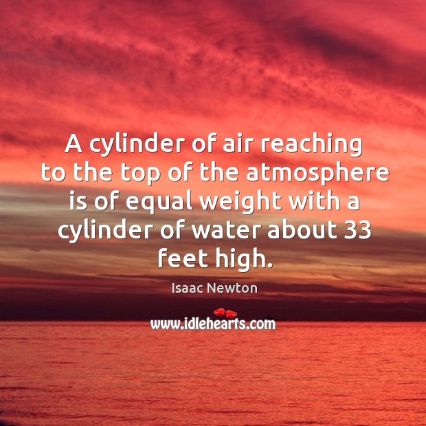 A cylinder of air reaching to the top of the atmosphere is Isaac Newton Picture Quote