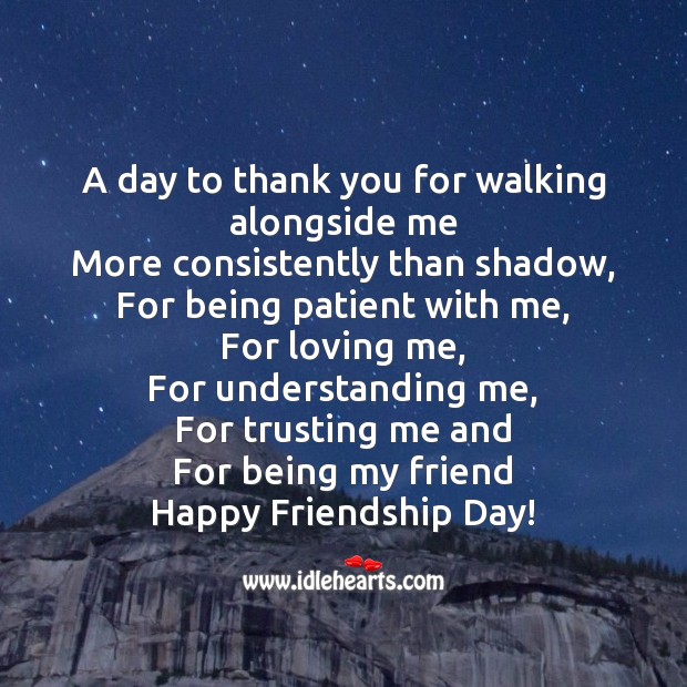 A day to thank you for walking alongside me Friendship Day Quotes Image