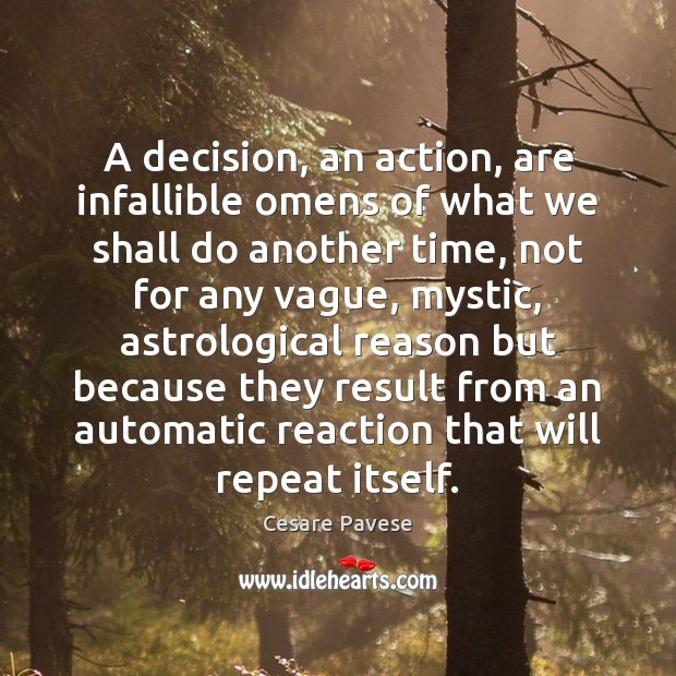 A decision, an action, are infallible omens of what we shall do Image