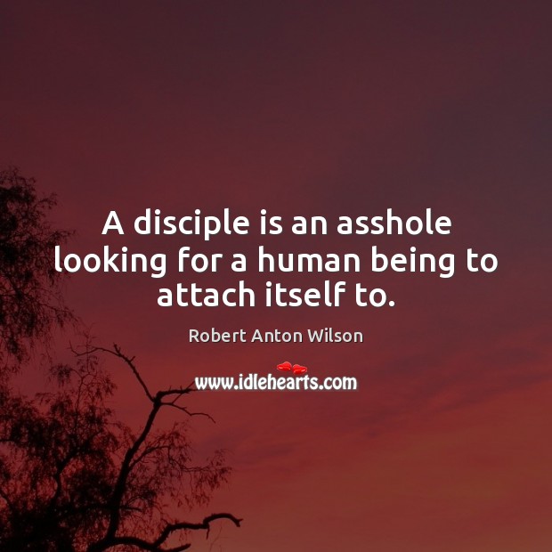 A disciple is an asshole looking for a human being to attach itself to. Robert Anton Wilson Picture Quote