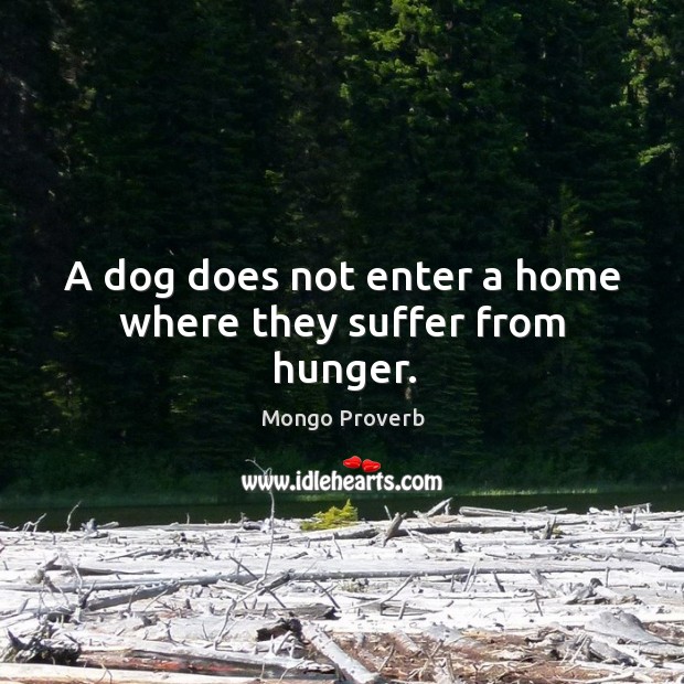 A dog does not enter a home where they suffer from hunger. Mongo Proverbs Image
