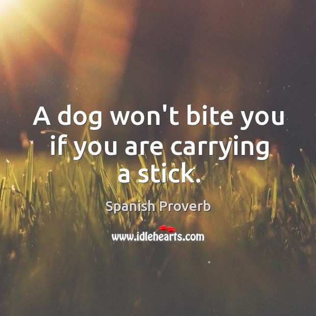 A dog won’t bite you if you are carrying a stick. Image