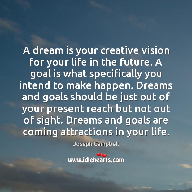 A dream is your creative vision for your life in the future. Joseph Campbell Picture Quote