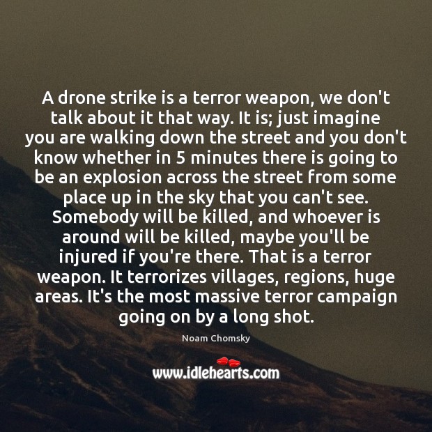 A drone strike is a terror weapon, we don’t talk about it Noam Chomsky Picture Quote