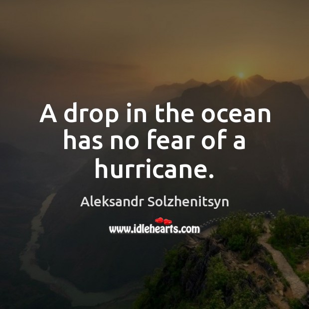 A drop in the ocean has no fear of a hurricane. Aleksandr Solzhenitsyn Picture Quote