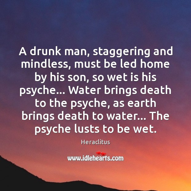 A drunk man, staggering and mindless, must be led home by his Image